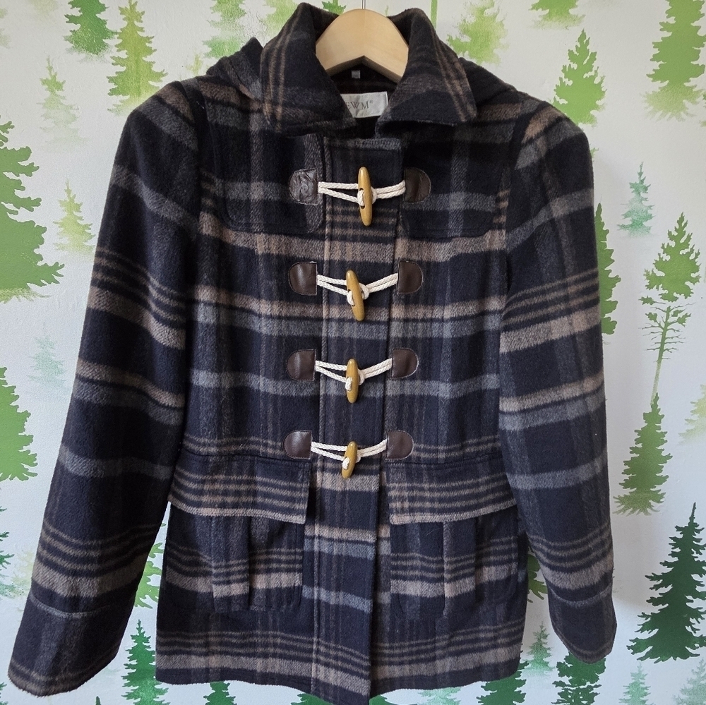 EWM Plaid Toggle Duffle Coat With Hoddie